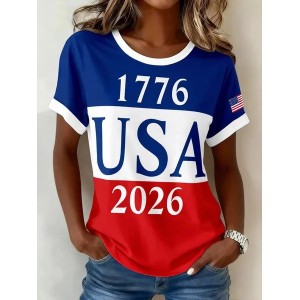 Women Text Letters Short Sleeve Tee T-shirt Crew Neck Printing Casual Graphic Tee Summer Top