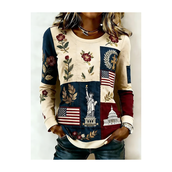 Women Floral Long Sleeve Tee T-shirt Crew Neck Printing Casual Graphic Tee Spring/Fall Top