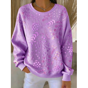 Women Floral Crew Neck Printing Casual Spring/Fall Long Sleeve Sweatshirt