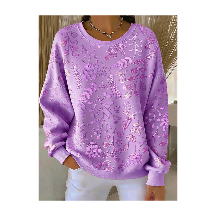 Women Floral Crew Neck Printing Casual Spring/Fall Long Sleeve Sweatshirt