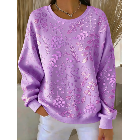 Women Floral Crew Neck Printing Casual Spring/Fall Long Sleeve Sweatshirt