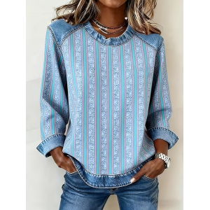 Women Abstract Crew Neck Printing Vintage Spring/Fall Long Sleeve Sweatshirt