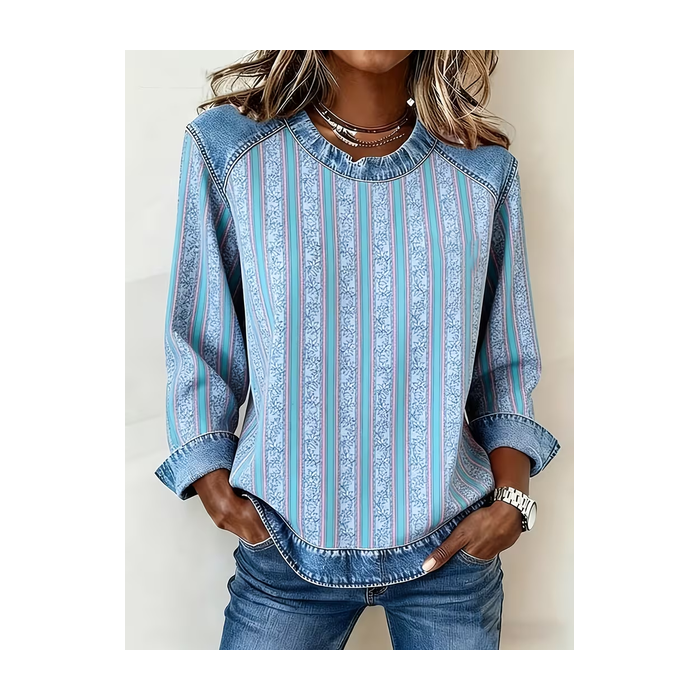 Women Abstract Crew Neck Printing Vintage Spring/Fall Long Sleeve Sweatshirt