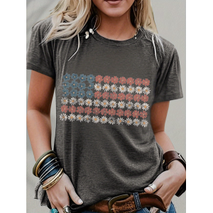 Women Floral Short Sleeve Tee T-shirt Crew Neck Printing Casual Graphic Tee Summer Top