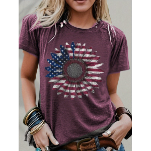 Women Floral Short Sleeve Tee T-shirt Crew Neck Printing Casual Graphic Tee Summer Top