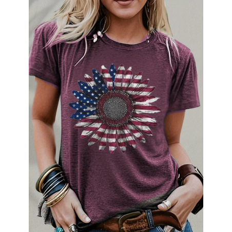 Women Floral Short Sleeve Tee T-shirt Crew Neck Printing Casual Graphic Tee Summer Top