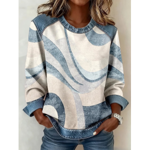 Women Abstract Crew Neck Printing Vintage Spring/Fall Long Sleeve Sweatshirt
