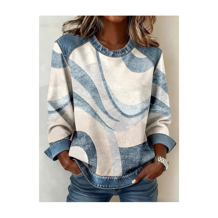 Women Abstract Crew Neck Printing Vintage Spring/Fall Long Sleeve Sweatshirt