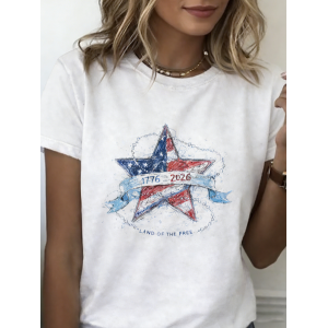 Women Text Letters Short Sleeve Tee T-shirt Crew Neck Printing Casual Graphic Tee Summer Top