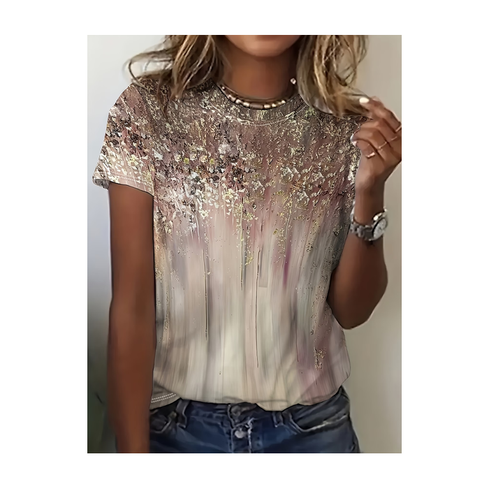 Women Abstract Short Sleeve Tee T-shirt Crew Neck Printing Casual Graphic Tee Summer Top