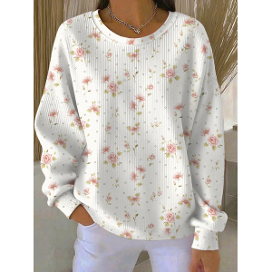 Women Floral Crew Neck Printing Casual Spring/Fall Long Sleeve Sweatshirt