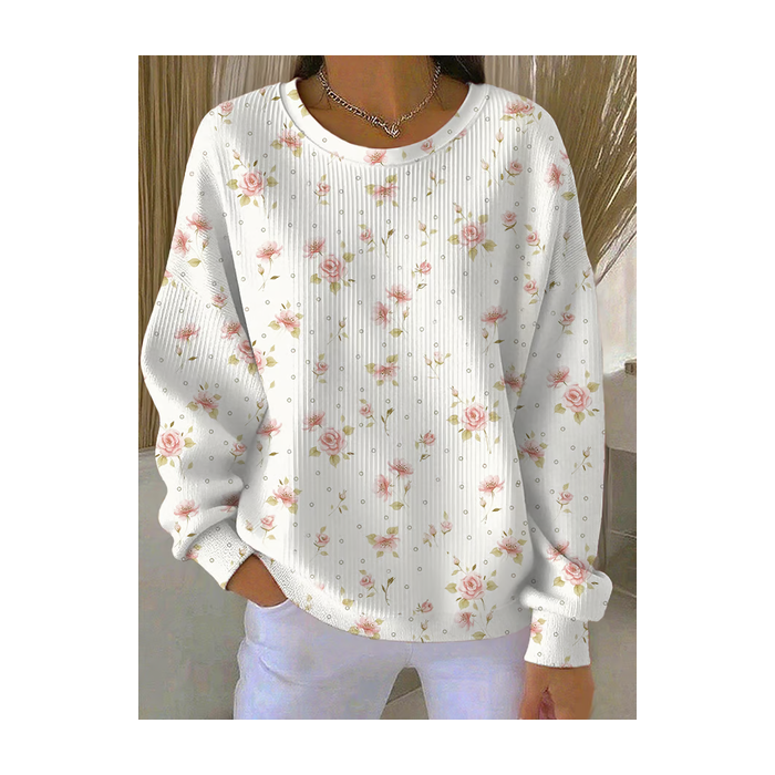 Women Floral Crew Neck Printing Casual Spring/Fall Long Sleeve Sweatshirt