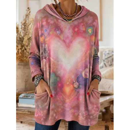 Women Heart/Cordate Printing Long Sleeve Vintage Daily Spring/Fall Hoodie