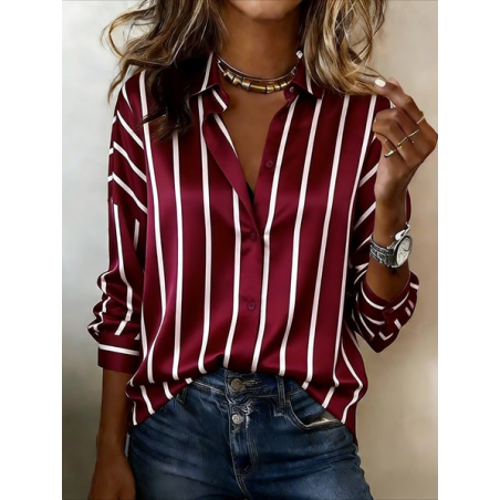 Women Striped Shawl Collar Long Sleeve Shirt Casual Daily Spring/Fall Top