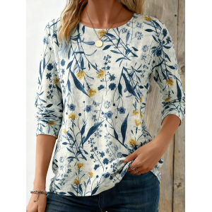 Women Floral Long Sleeve Tee T-shirt Crew Neck Printing Casual Graphic Tee Spring/Fall Top