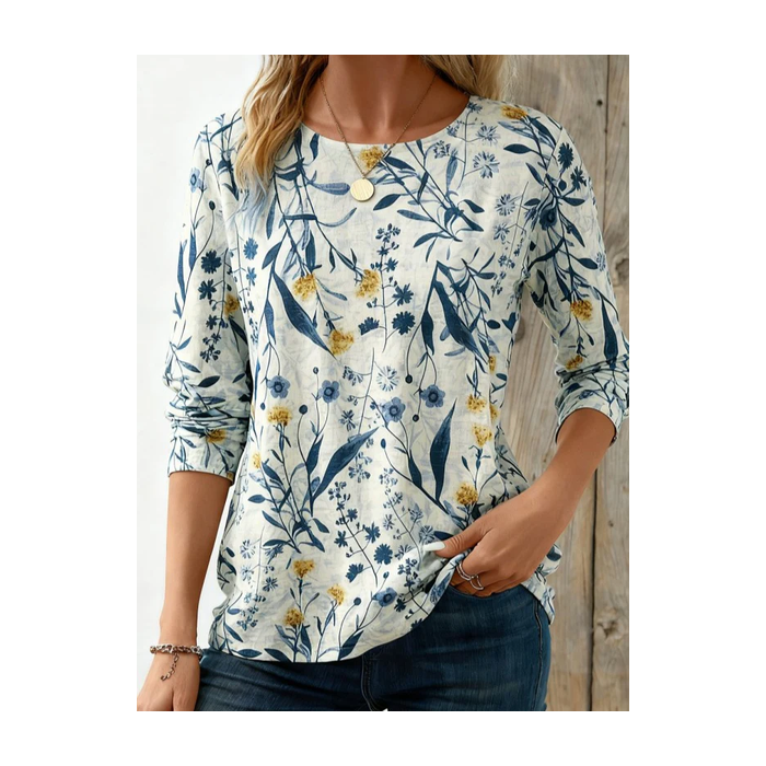 Women Floral Long Sleeve Tee T-shirt Crew Neck Printing Casual Graphic Tee Spring/Fall Top