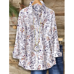 Women Floral Shirt Collar Long Sleeve Shirt Buckle Regular Sleeve Casual Daily Spring/Fall Top