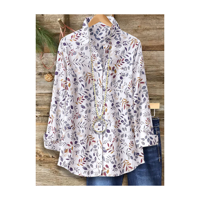 Women Floral Shirt Collar Long Sleeve Shirt Buckle Regular Sleeve Casual Daily Spring/Fall Top