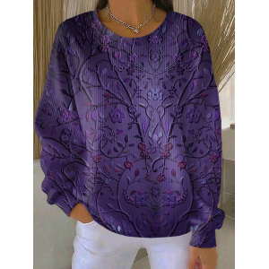 Women Floral Crew Neck Printing Casual Spring/Fall Long Sleeve Sweatshirt