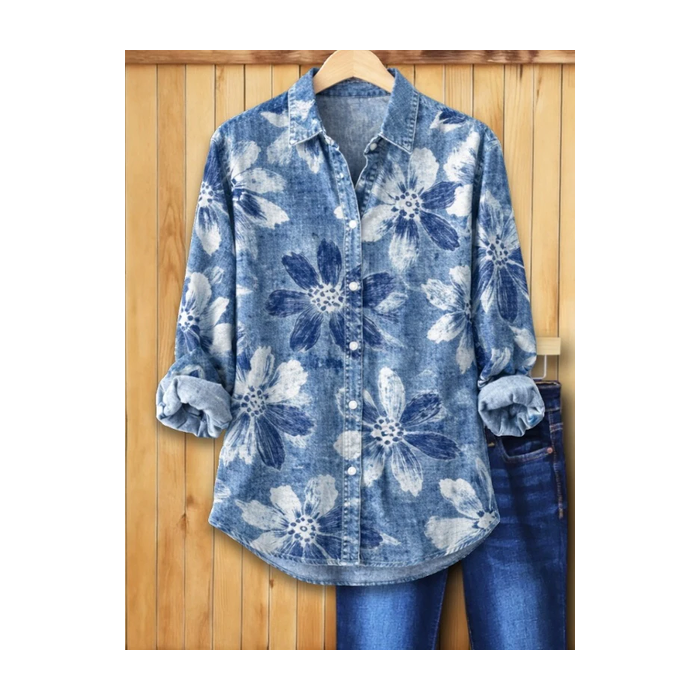 Women Floral Shirt Collar Long Sleeve Shirt Buckle Regular Sleeve Casual Daily Spring/Fall Top