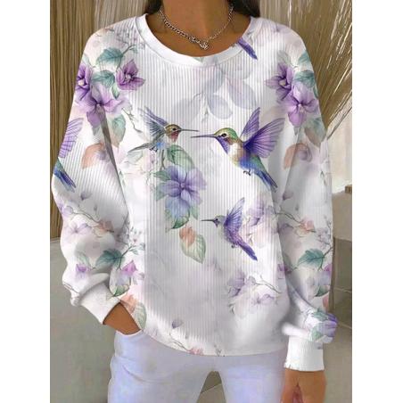 Women Floral Crew Neck Printing Casual Spring/Fall Long Sleeve Sweatshirt