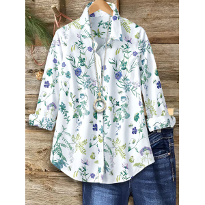 Women Floral Shirt Collar Long Sleeve Shirt Buckle Regular Sleeve Casual Daily Spring/Fall Top