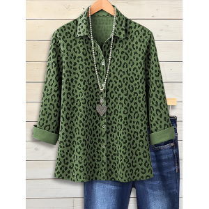 Women Leopard Shirt Collar Long Sleeve Shirt Buckle Regular Sleeve Casual Daily Spring/Fall Top