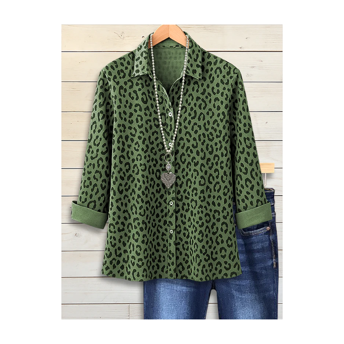 Women Leopard Shirt Collar Long Sleeve Shirt Buckle Regular Sleeve Casual Daily Spring/Fall Top