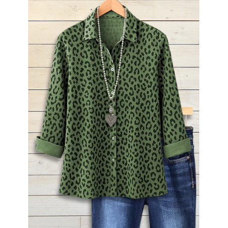 Women Leopard Shirt Collar Long Sleeve Shirt Buckle Regular Sleeve Casual Daily Spring/Fall Top