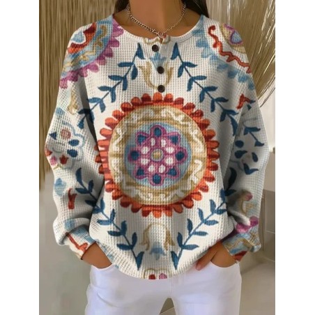 Women Floral Crew Neck Printing Casual Spring/Fall Long Sleeve Sweatshirt