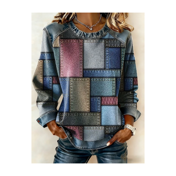 Women Abstract Crew Neck Printing Vintage Spring/Fall Long Sleeve Sweatshirt