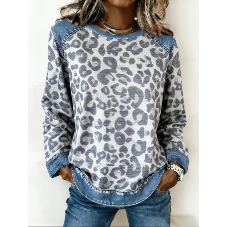 Women Leopard Crew Neck Printing Vintage Spring/Fall Long Sleeve Sweatshirt