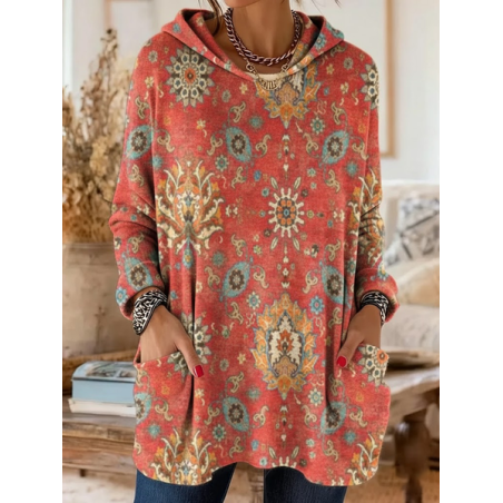 Women Ethnic Printing Long Sleeve Vintage Daily Spring/Fall Hoodie