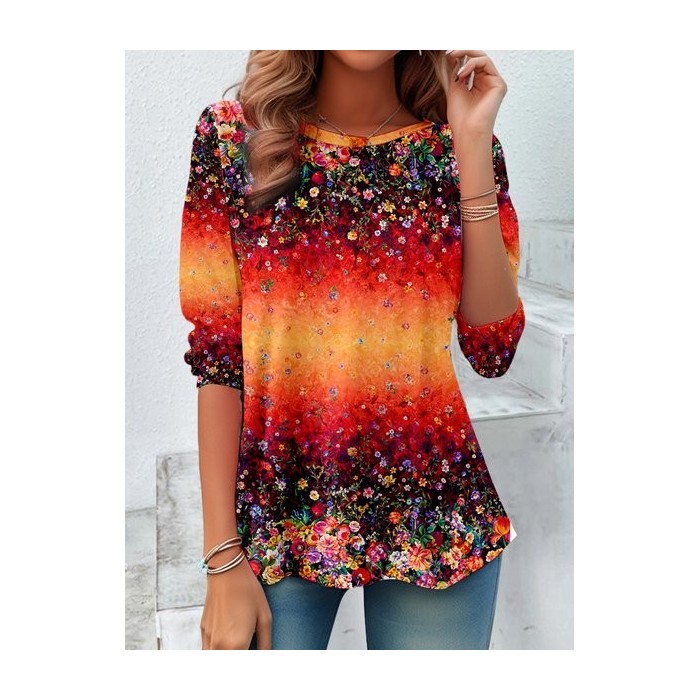 Women's Long Sleeve Tee T-shirt Spring/Fall Floral Pattern Printing Jersey Crew Neck Daily Going Out Casual Top