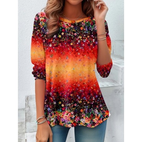 Women's Long Sleeve Tee T-shirt Spring/Fall Floral Pattern Printing Jersey Crew Neck Daily Going Out Casual Top