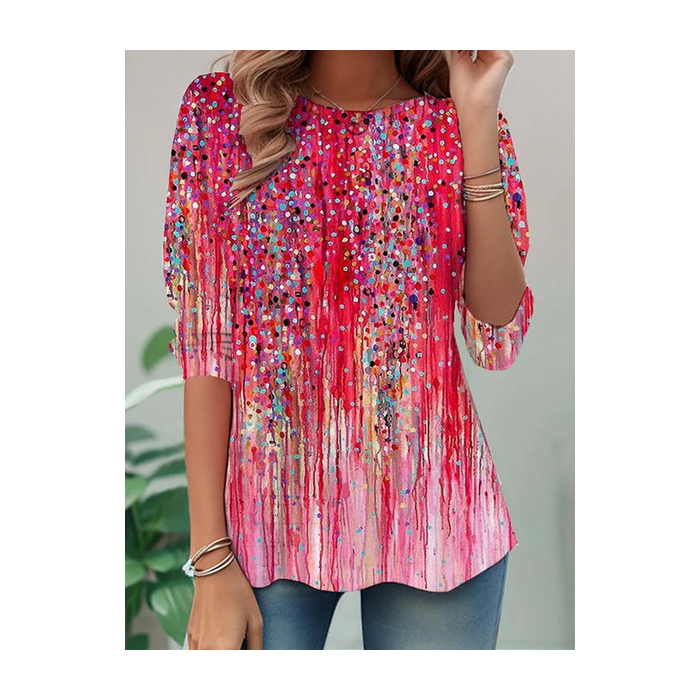 Women Abstract Long Sleeve Tee T-shirt Crew Neck Printing Casual Tunic Spring/Fall Top