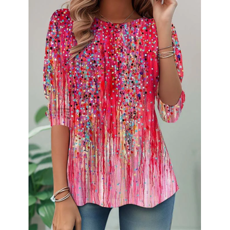 Women Abstract Long Sleeve Tee T-shirt Crew Neck Printing Casual Tunic Spring/Fall Top