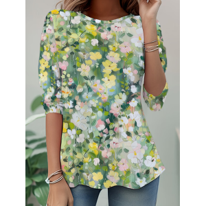 Women Floral Long Sleeve Tee T-shirt Crew Neck Printing Casual Tunic Spring/Fall Top