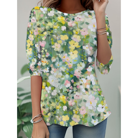 Women Floral Long Sleeve Tee T-shirt Crew Neck Printing Casual Tunic Spring/Fall Top