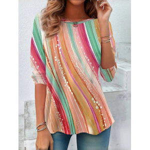 Women Abstract Long Sleeve Tee T-shirt Crew Neck Printing Casual Tunic Spring/Fall Top