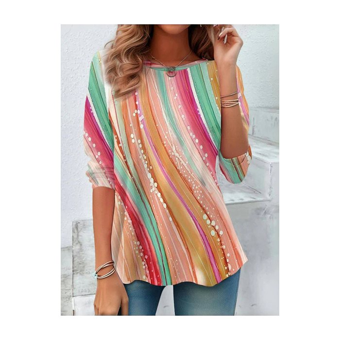 Women Abstract Long Sleeve Tee T-shirt Crew Neck Printing Casual Tunic Spring/Fall Top