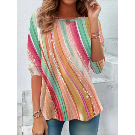Women Abstract Long Sleeve Tee T-shirt Crew Neck Printing Casual Tunic Spring/Fall Top
