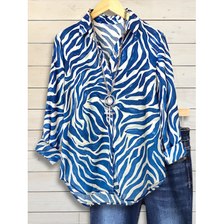 Women Abstract Shirt Collar Long Sleeve Shirt Buckle Regular Sleeve Casual Daily Spring/Fall Top