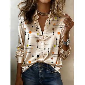 Women Abstract Shawl Collar Long Sleeve Shirt Casual Daily Spring/Fall Top