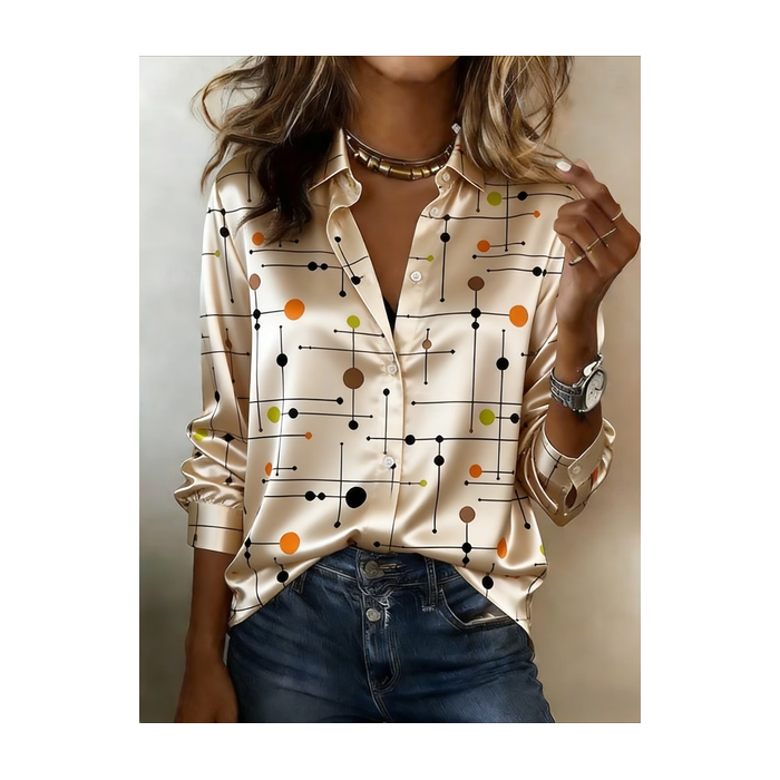 Women Abstract Shawl Collar Long Sleeve Shirt Casual Daily Spring/Fall Top