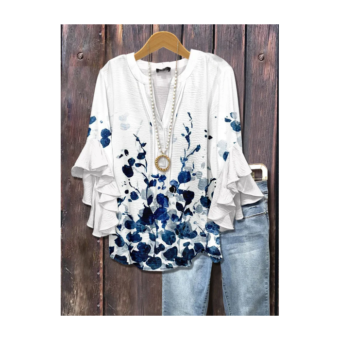 Women Floral Half Sleeve Shirt Summer Printing V Neck Daily Casual Top