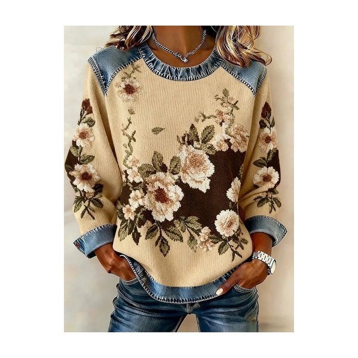Women Floral Crew Neck Printing Vintage Spring/Fall Long Sleeve Sweatshirt