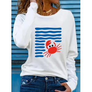 Women Striped Long Sleeve Tee T-shirt Crew Neck Printing Casual Graphic Tee Spring/Fall Top