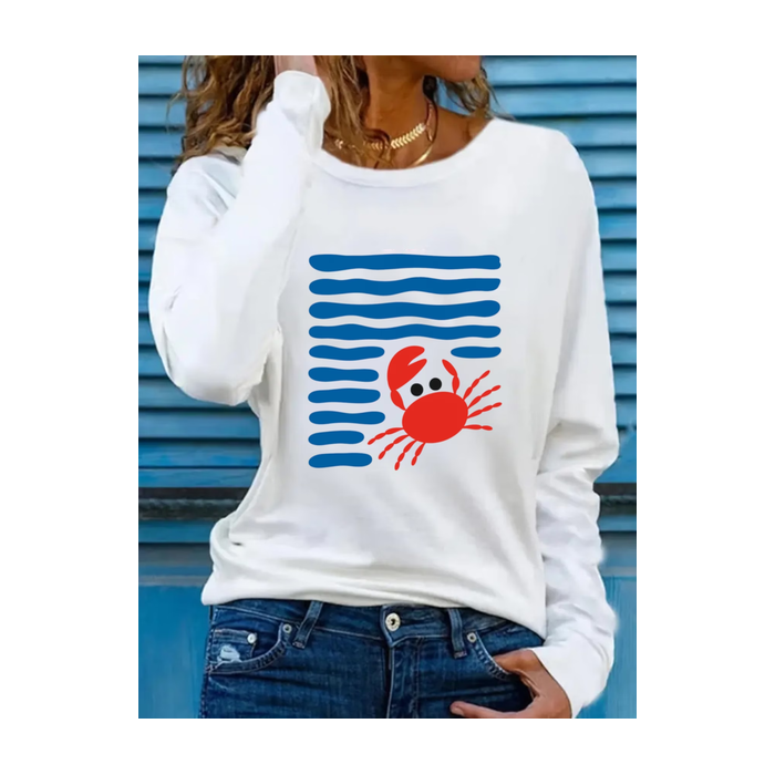 Women Striped Long Sleeve Tee T-shirt Crew Neck Printing Casual Graphic Tee Spring/Fall Top