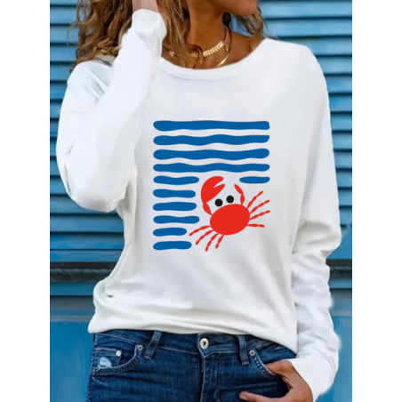 Women Striped Long Sleeve Tee T-shirt Crew Neck Printing Casual Graphic Tee Spring/Fall Top